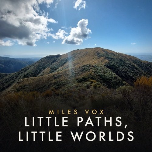 Little Paths, Little Worlds single cover: a narrow trail through tussock leading along a ridge under a bright sky